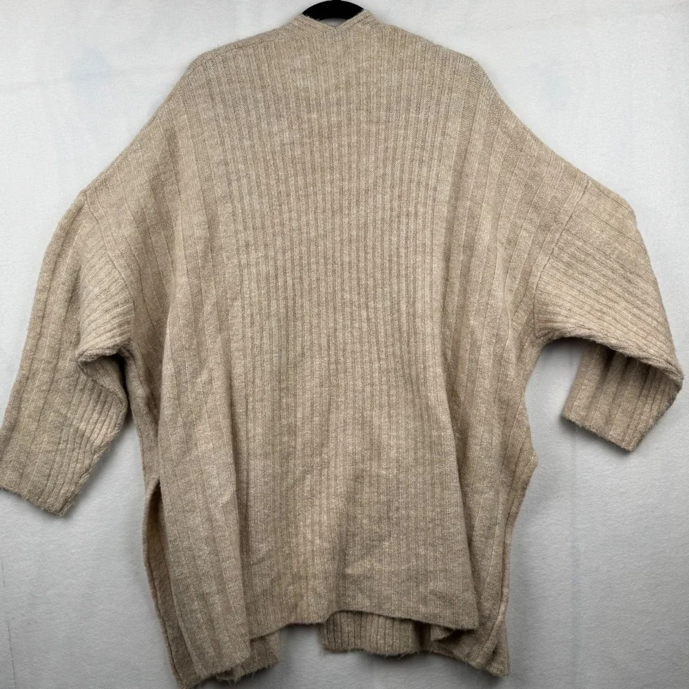 Topshop Cardigan Open‎ Front Ribbed Knit Pockets Casual Comfy Tan Small S